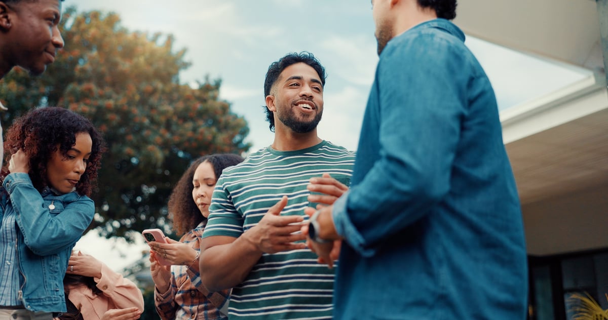 A warm group of people gathered and connecting together