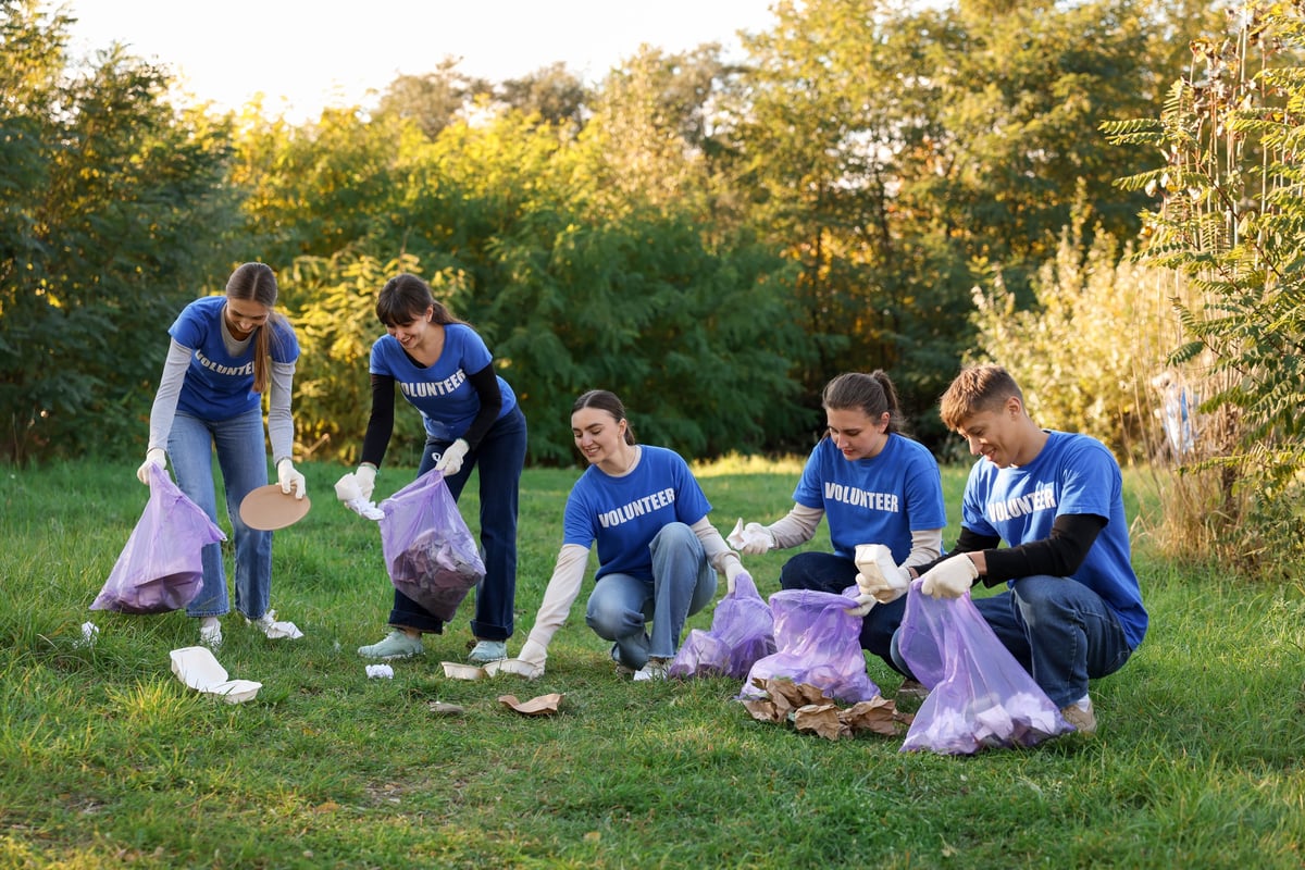 A group of volunteers serving together in the community