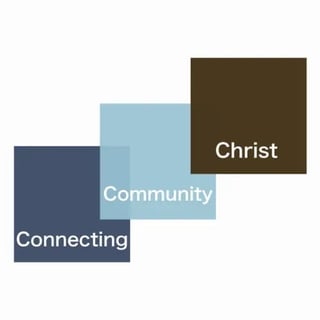 Three overlapping colored squares with text reading Connecting, Community, and Christ